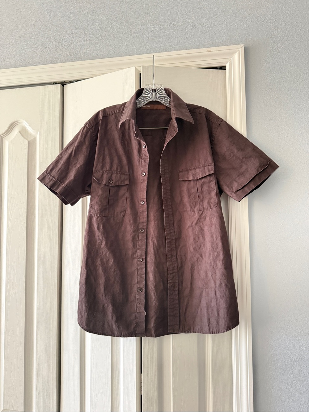 Perry Ellis Men's Brown Short Sleeve Button-Up Shirt